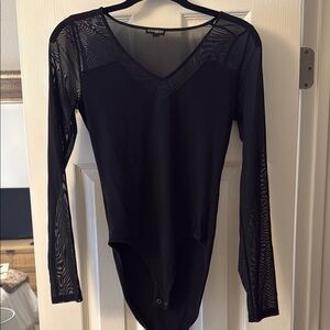 Express Elegant Black Bodysuit with Mesh Detail